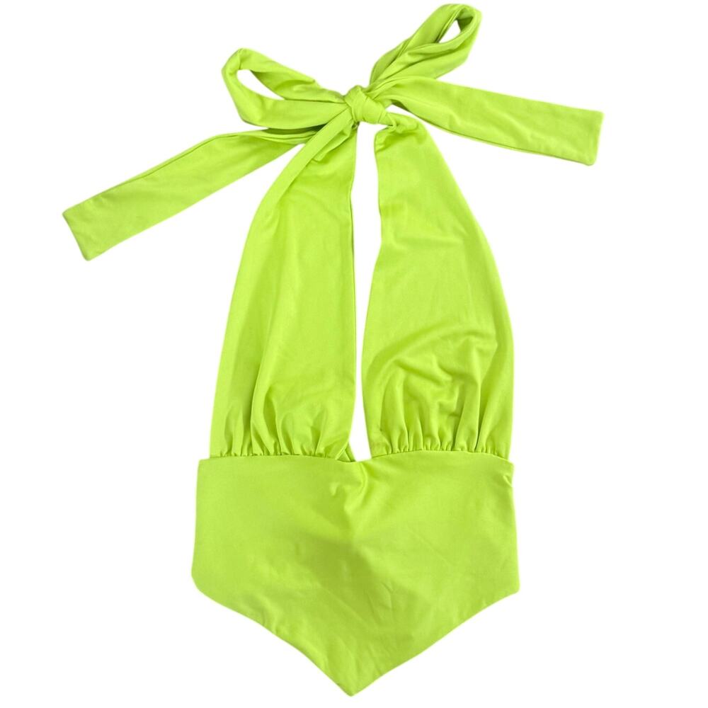 Tic Toc Open Back Halter Top Stretchy Neon Green Size Small